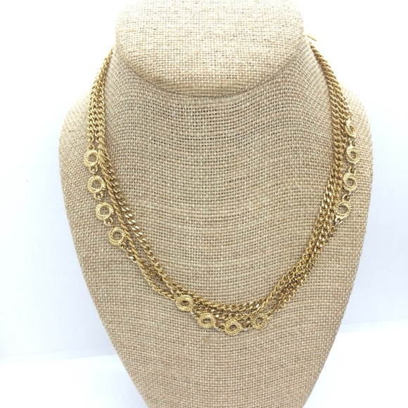VINTAGE MONET GOLD TONE CHAIN LINK NECKLACE 27" LONG CIRCLE STATIONS LUXURIOUS - Picture 1 of 16